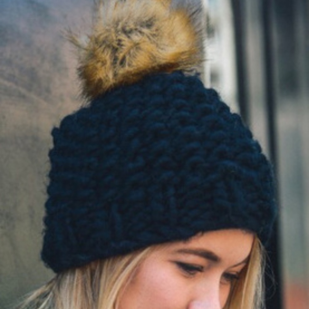 Black Pom Pom Beanie